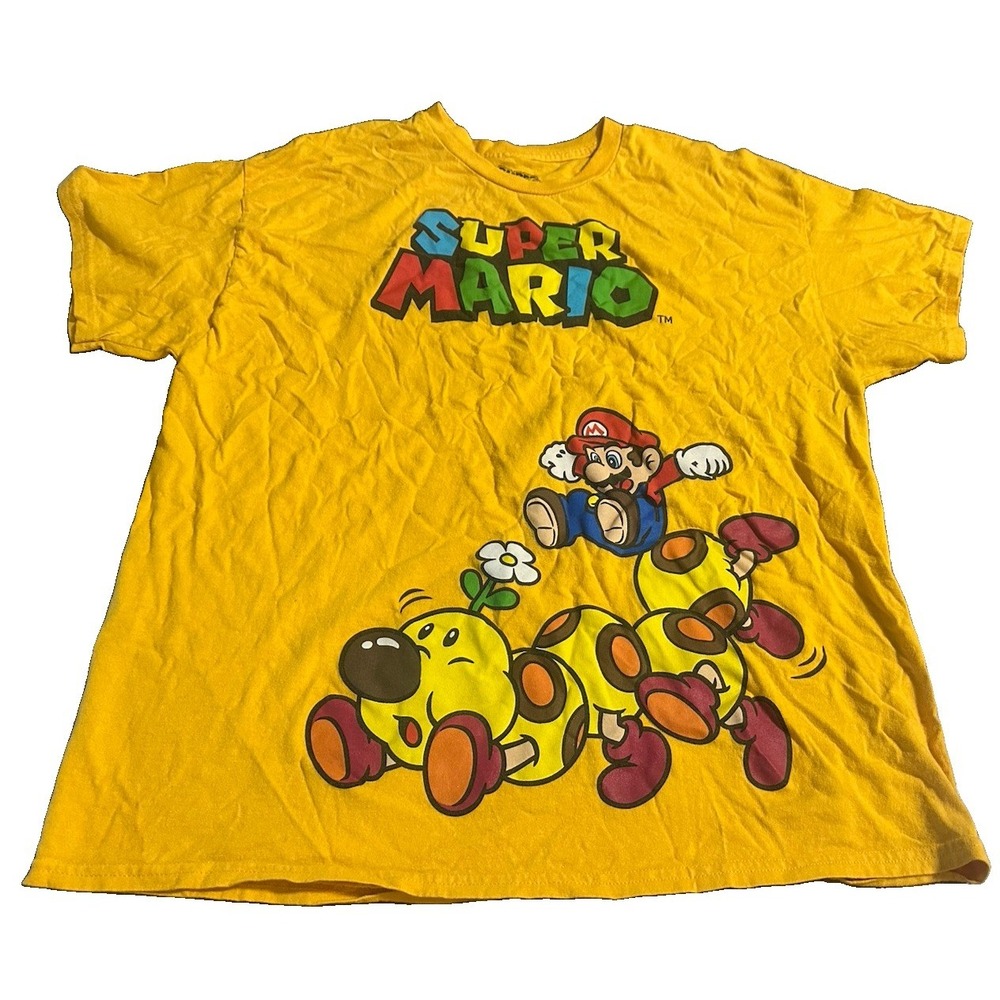 VTG Nintendo Super Mario Wiggler Graphic T-Shirt Mens XL  Yellow Hybrid Apparel
